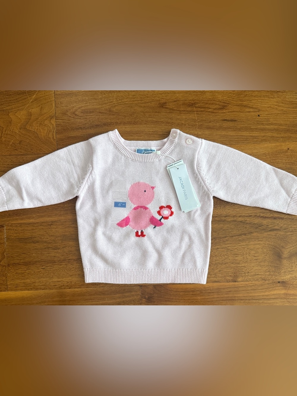 NWT Jacadi Baby Girl Pink Bird Sweater 6M